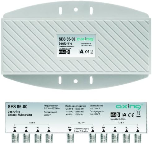 Axing SES 86-00 Unicable Multiswitch in Weatherproof Casing for 2x Quattro LNBs and 6 participants