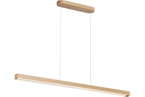 YISDESIGN 59" Natural Wood LED Linear Pendant Light Fixture 40W Led Dining Room Light Dimmable Hanging Light Fixture for Dining Room Kitchen Island Pool Table Lights Natural Wood Color