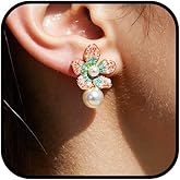 Large Pearl Flower Drop Earrings for Women Dangling Statement Big Floral Dangle and Faux White Pearls Dangly Elegant Bridal Earring Vacation Jewelry