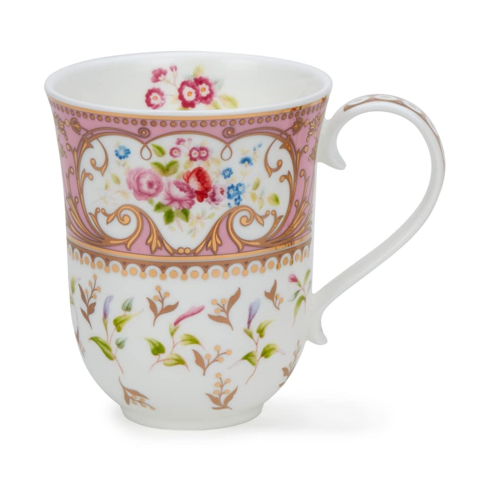 Dunoon Braemar 0.33 L Fine Bone China Floral Mug Roseanne Blue or Pink with Gold Detailing (Pink)