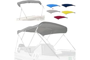 Zenicham 3 Bow Fade and Crack Resistant Bimini Top Replacement Cover, 600D Marine Grade Waterproof Sun Shade Boat Canopy, Easy Install Zipper Sleeves Boat Awning/Without Frame, Grey 6'L 73"-78" W
