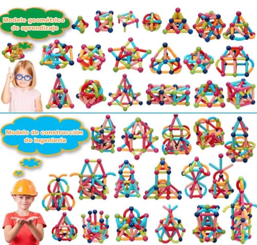 Juguetes Magnéticos,74 PCS Juguetes Magnética Construcción con Bolas y Varillas Magnéticas Bloques Magnéticos Juguetes Construccion 3D,Juego de Apilamiento para Niños y Niñas,Regalos de Pascua