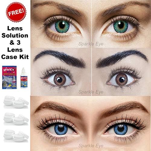 Sparkle Eye Combo Pack of 3 (Turquoise, Brown & Blue) Monthly Color Contact Lenses (Zero Power) with Free Lens Solution & Lens Container Kit
