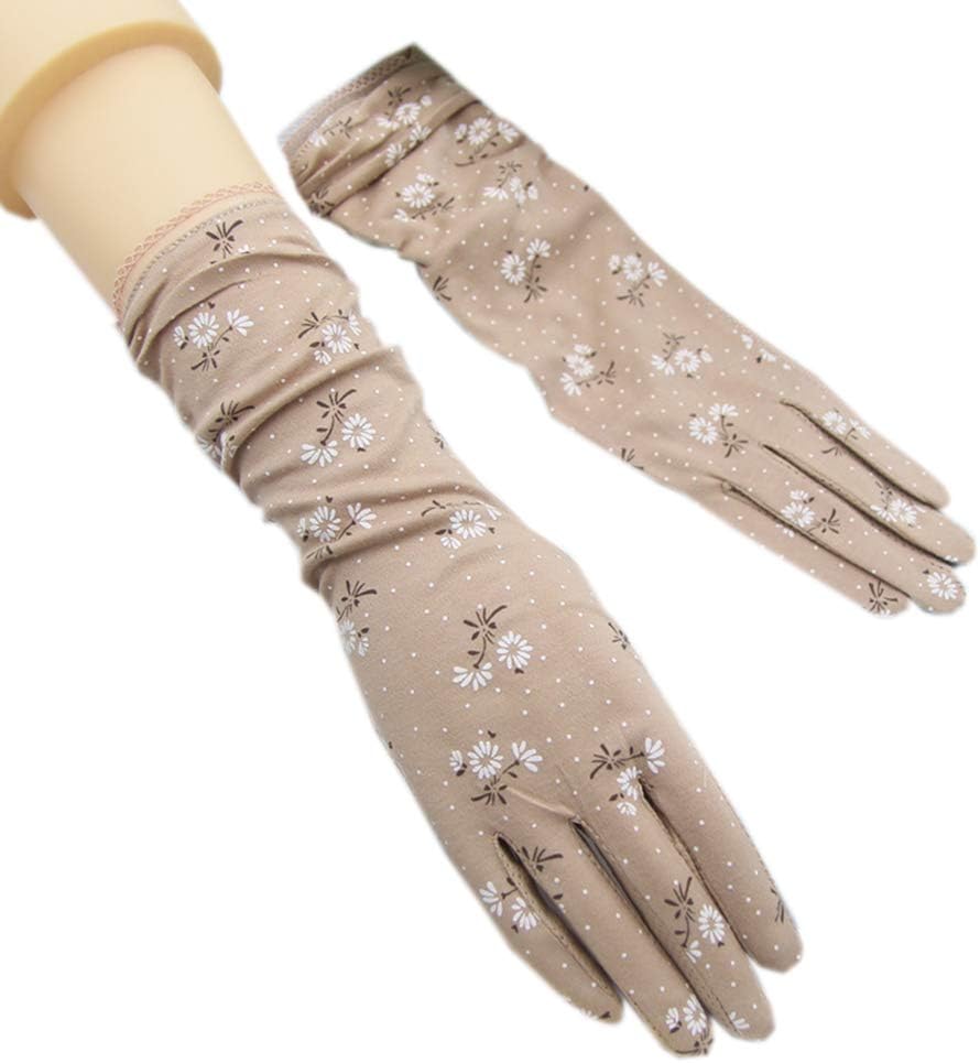 Summer Women Sun Gloves Thin Medium Length Cotton UV Protection Driving Gloves Outdoor Sunscreen Gloves for Women and Girls
