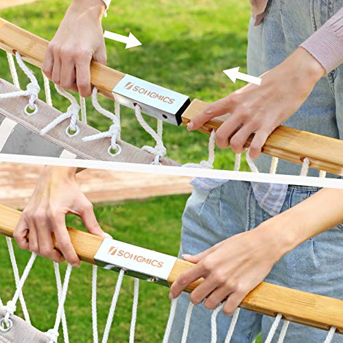 SONGMICS Hängematte, gepolstert, gesteppt, mit teilbaren gebogenen Bambusstangen, mit Kopfstütze, 200 x 140 cm, bis 225… – Bild 7