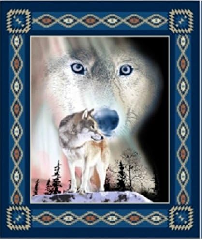 Daisy Ultra Soft Lone Wolf Design Thick and Heavy Flannel Borrego Blanket - Queen / Full