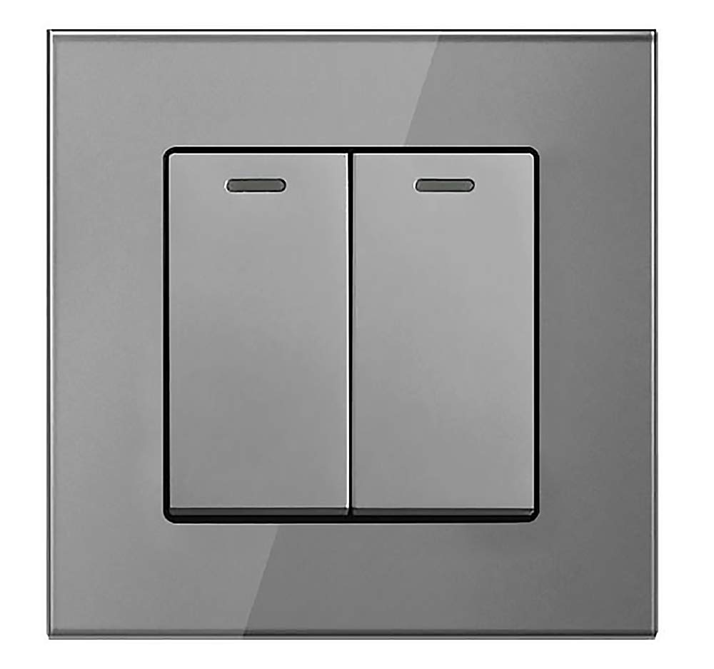 1/2 / 3 Gang 2 Way White/Black/Grey Crystal Glass Panel Light Switch On and Off Rocker Wall Switch Interruptor 16A (2 gang 2 way grey)