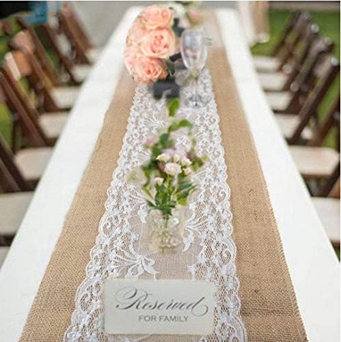 WDCX Table Runner Burlap And Lace Wedding Jute Party Table Runner Home Textile 30X275 Cm