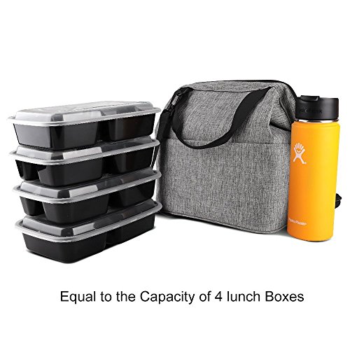 Lunch Bag Box F40C4TMP Insulated Tote with YKK Zipper Extra Pocket Shoulder Strap For Meal Prep Men Women Kids Adults Grey