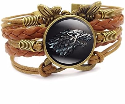 Game of Thrones Inspired Leather Bracelet (Glass Stark Wolf)