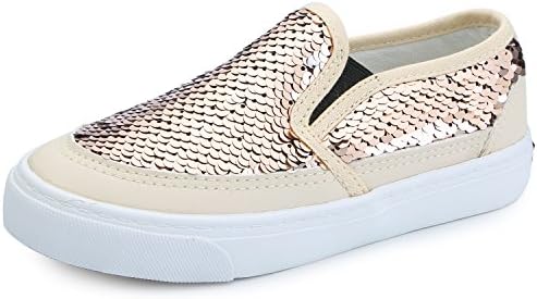 VECJUNIA Boy's Girl's Sequins Low Top Casual Loafers Sneakers(Toddler/Little Kid/Big Kid) (Gold, 1.5 M US Little Kid)