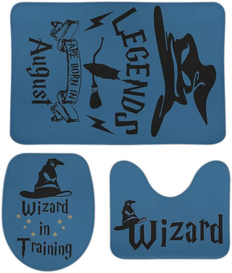 Dyinayychen 3 Pieces Wizard in The Making Funny Toilet Bath U-Shaped Mat Set for Bathroom Decor white9 20x31 inch