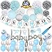 Vista Trade Zon Boy Baby Shower Decorations, It is a Boy Banners Elephant Garland and Paper Lantern Paper Flower Pom Poms （Blue White Grey）