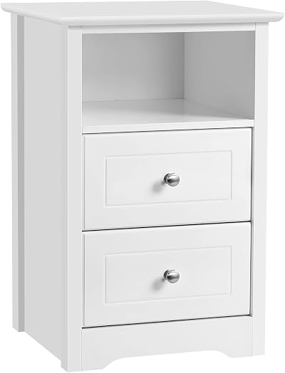 Yaheetech Bedside Table White 2 Drawers Open Shelf 40x35x60 cm MDF