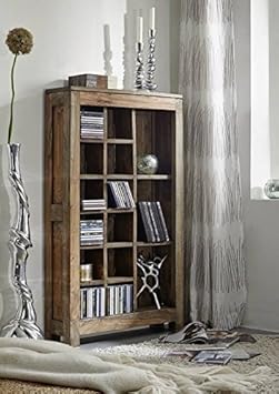 MASSIVMOEBEL24.DE Sheesham Holz massiv CD-DVD Regal Massivmöbel Nature Grey #58