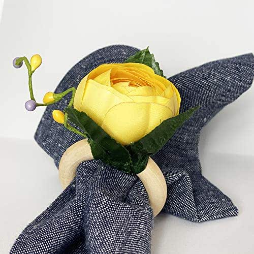 Yellow flower napkin ring. set of 4. This rustic napkin