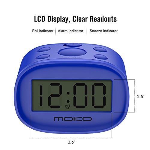 Digital Alarm Clock, MoKo High Accuracy Mini LCD Display Kids Clock Night Light Travel Bedside Alarm Clocks with Snooze Time Backlight Electronic Home Office Table Clock - BLUE