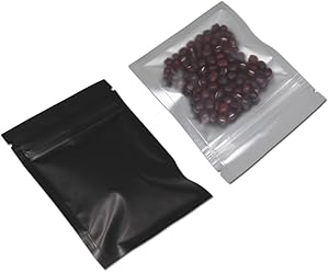 Mylar Zipper Bags Matte Black Aluminum Foil Front Clear Plastic Food Storage Smell Proof Package Pouch with Tear Notch Coffee Beans for Zip Heat Sealable Lock Storage (1000, 7.5x10cm (2.9x3.9 inch))
