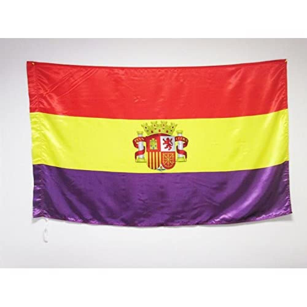 AZ FLAG - Second Spanish Republic Coat of Arms Flag - 3x5 Ft - Satin Spain Republican Banner with Sleeve - Fade Resistant - Bright Colors - 3' x 5' Feet - 150x90 Cm