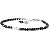 Ganbatte 3mm Natural Gemstone Beads Bracelet with Freshwater Pearl, Stainless Steel Clasp, Handmade Dainty Jewelry for Women