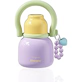 Sidagar 22 oz Water Bottle with Straw and Bowl, Wide Mouth Insulated Stainless Steel Tumbler, Cute Aesthetic Cup for Women & Kids, Leakproof Cold 24H Travel Flask, Heart Charm Lavender Purple