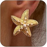 Large Starfish Gold Earrings for Women Boho Big Oversized Sea Star Pearl Dangle Statement Earring Mermaid Beach Ocean Holiday Jewelry Accessories
