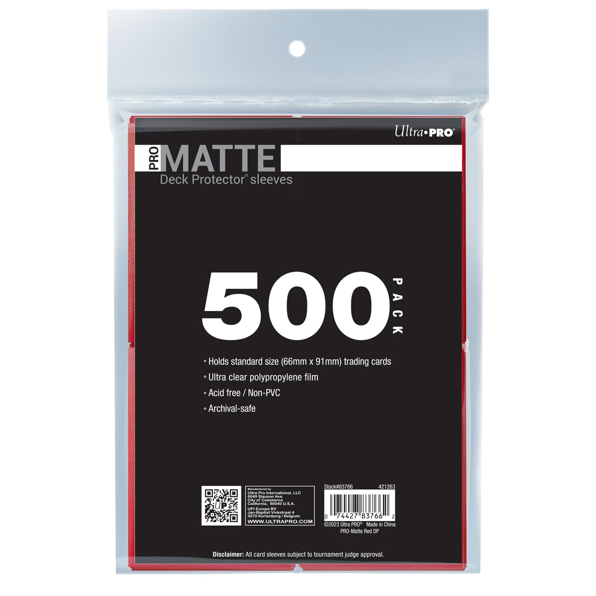 Ultra PRO - 500ct Red PRO-Matte Standard Card Sleeve Deck Protector, Protect & Store Collectible Cards, Sports Cards, MTG, D&D Cards, Sized to Fit Standard Size Cards, High Clarity Matte Finish