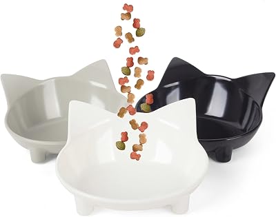 Cotill Cat Bowls Set of 3 Anti-Slip Grey Black White Multi-Purpose