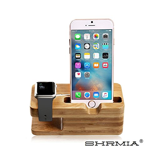 SHRMIA Wood Charging Stations, Stand Charger Dock Desk/Holder/Display/Cradle/Bracket for iPhone and Apple Watch 38mm 42mm