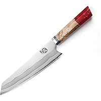 MITSUMOTO SAKARI 8 inch Japanese Kiritsuke Chef Knife, Hand Forged 67 Layers 440C Damascus Steel Kitchen Knives, Professional