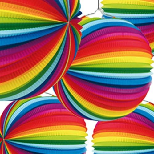 5 Rainbow Paper Lanterns for Parties, Birthdays, Weddings