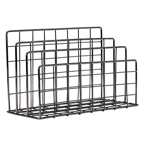 Delifox Mail Sorter - Letter Organizer Metal Desktop File Rack Postcard Holder for Home and Office, Diamond Black