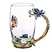 COAWG 330ML Tea Cup Glass Coffee Mugs, Handmade Rose Flower Butterfly Tea Mug with Spoon Gift for Birthday Wedding Christmas