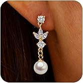 DORANA Dangle Earrings for Women Hypoallergenic 14K Gold Wedding Earrings for Brides/Bridesmaid Sterling Silver Long Drop Earrings for Women Non Tarnish Jewelry