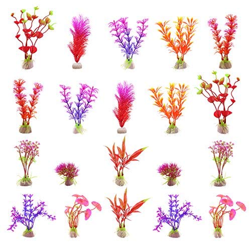 DLOnline 20 Pack Artificial Aquarium Plants Fish Tank Decorations Home Décor Plastic (10 Style)