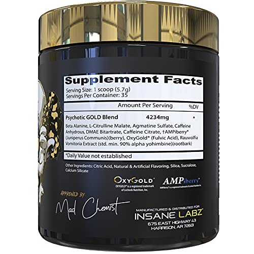 Insane Labz Psychotic Gold, High Stimulant Pre Workout Powder, Extreme