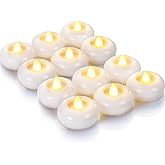 Homemory 2” Flameless Led Floating Candles, 200 Hour Plastic Battery Operated Flickering Waterproof Tealights for Cylinder Vases, Centerpieces at Wedding, Party, Pool, Holiday (12 Pack, White Base)