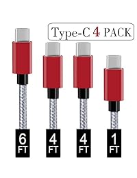 Cable USB tipo C, cable Covery USB C 4 unidades (1 x 1 pie, 2 x 4 pies, 1 x 6 pies) gris