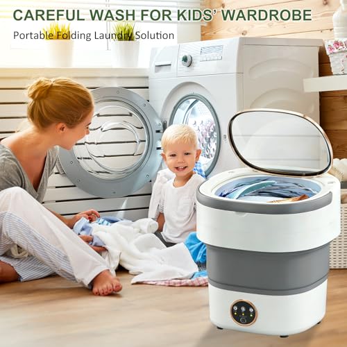 Portable Washing Machine 20L —Small Foldable Washer with Spin Basket, Mini Laundry Machine for Travel, Dorms, Camping, Ideal for Baby Clothes, Underwear, Socks Gray