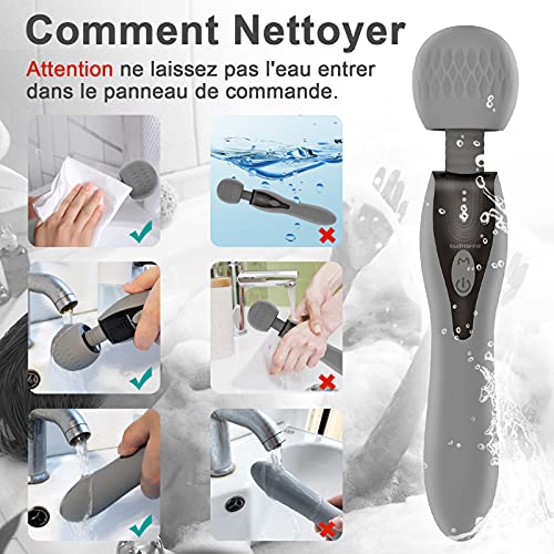 Masseur Electrique Portable, Seekiblizz Masseur Grande sans Fil Vibration à Double Tête avec 5 Modes 5 Vitesses Intense USB Rechargeable pour le Soulagement des Epaules du Cou