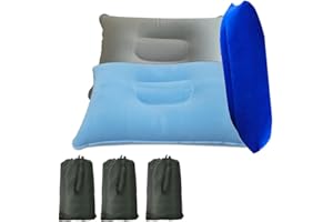 Kettion 3 Pack Ultralight Inflatable Pillow Small Squared Flocked Fabric Air, Storage Bags Compressible Blow up Compact Campi