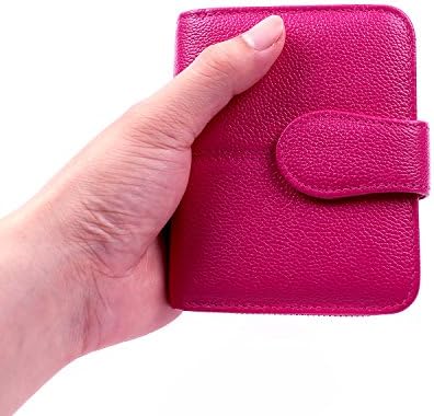 Women RFID Blocking Wallet Genuine Leather Purse Zipper Pocket for Coins or Keys (Fuchsia)