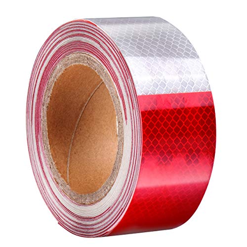 DEDC Waterproof DOT-C2 Reflective Red/White Tape,Conspicuity Safety Warning Self-adhesive Tape for Trailers Agricultural Equipment Vehicles Helmet Cars Bicycles Motorcycle (50 feet)