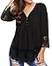 Happy Sailed Women Fashion Boho Lace V-neck Sleeves Blouse Top, Large Black