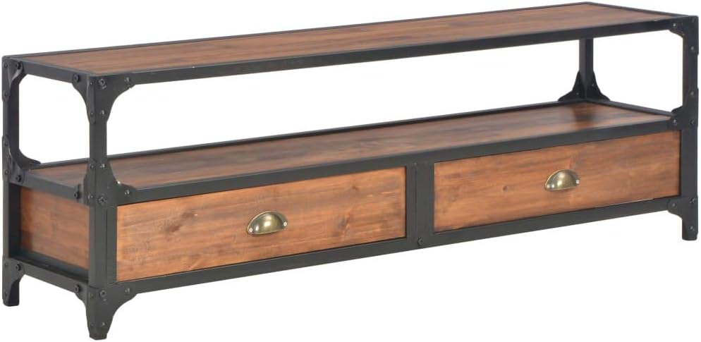 Vidaxl Bois Massif De Pin Meuble Tv Avec 2 Tiroirs Armoire Basse Salon Stereo Ameublement Et Decoration Meubles