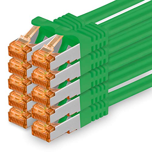 0.25m - Cat.7 network cable green - 10 pieces Gigabit Ethernet LAN cable 10000 Mbit s patch cable Cat7 cable S FTP PIMF shielding LSZH Cat.7 raw cable Rj45 plug Cat 6a - 10 x 0.25 meters
