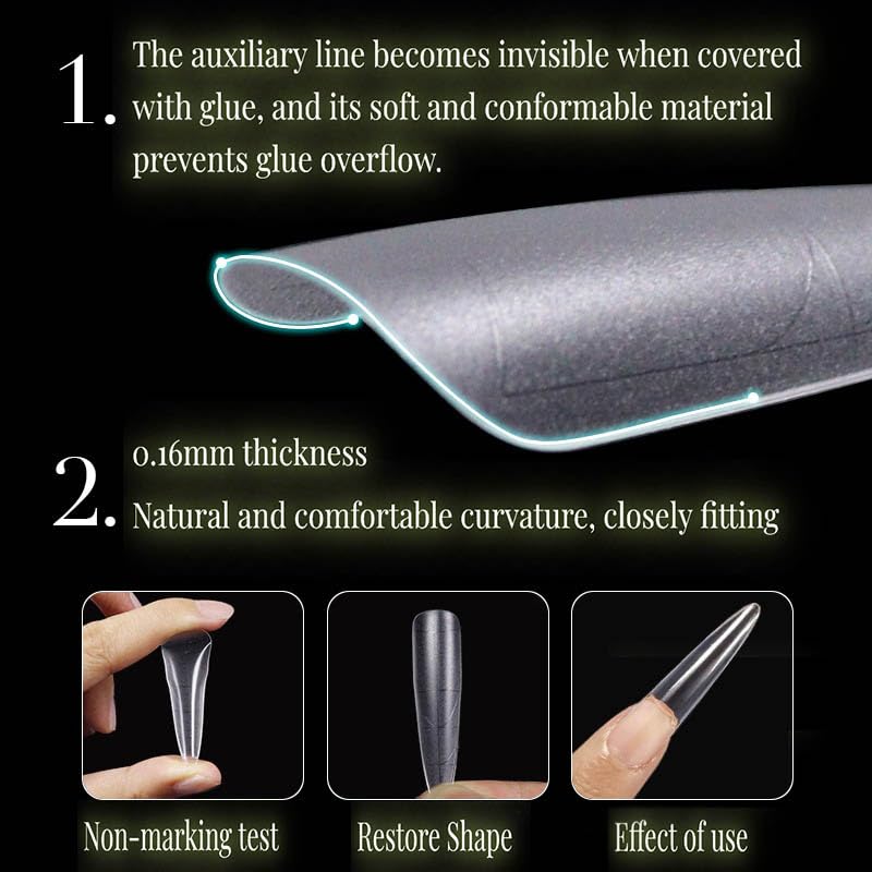 QQPPOLIU Fake Nails,320 Pcs Xxl Long False Nails 2024 with Auxiliary Line Clear Base Acrylic Long Almond Shape Artificial Nails High Heels Shape Trimmable Ultra-Thin Soft Full Cover Nails Kits - Image 3