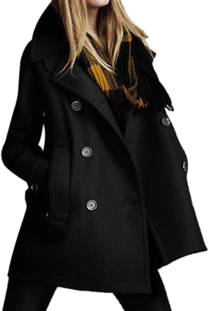 HOMEBABY Ladies Double Breasted Trench Coat Windbreaker,Women Winter Thick Jacket Lightweight Long Sleeve Tops Cardigan Outwear Overcoat