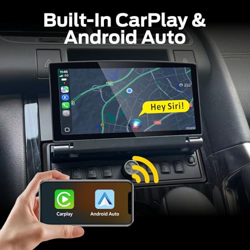 Single Din Car Stereo with Retractable Display, Wireless CarPlay and Android Auto, Touch Screen with Folding Display, OEM Level Sound Quality, Bluetooth, FM RDS