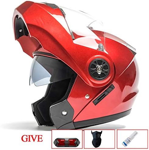 Hard hat helmet double lens motorcycle bluetooth helmet men and women four seasons universal sunscreen half-covered helmet multi-color optional (Color : Red)